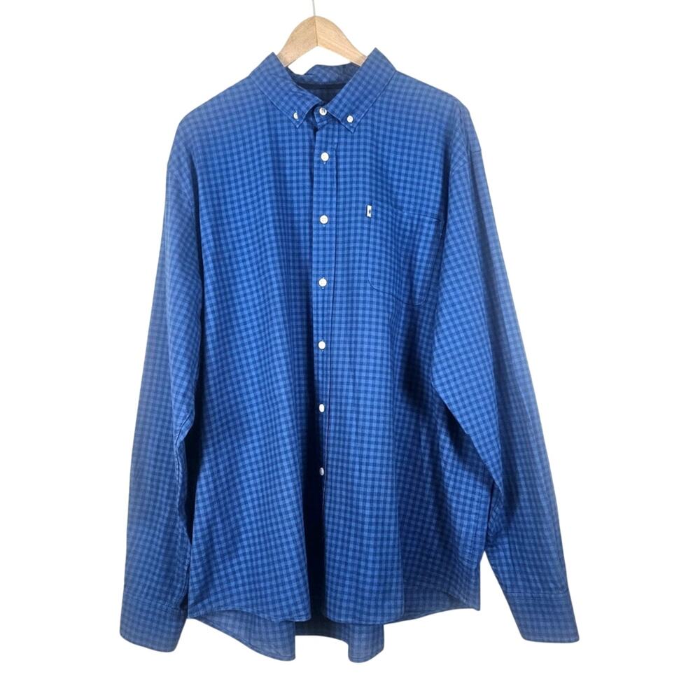 Johnnie-O Hangin' Out Button Down Shirt Men's Royal Blue Gingham Long Sleeve XXL